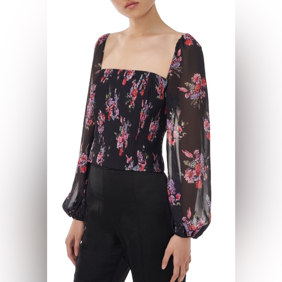 AMUR Black Floral Blouse with Sheer Sleeves Medium - Picture 3 of 7